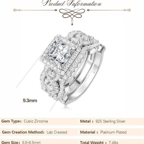 Princess Cut CZ Halo Engagement Ring for Women 925 Silver 14k Gold Plated - Picture 2 of 9